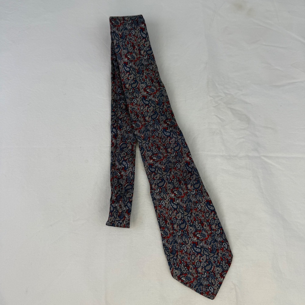 Stafford Mens Paisley Silk Tie Red Navy Blue Hand Made in Italy Necktie